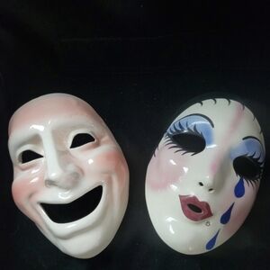 2 Vintage Art Deco Style Porcelain Masks